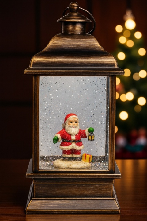 Lampion latarnia LED brokat efekt kuli śnieżnej Mikołaj