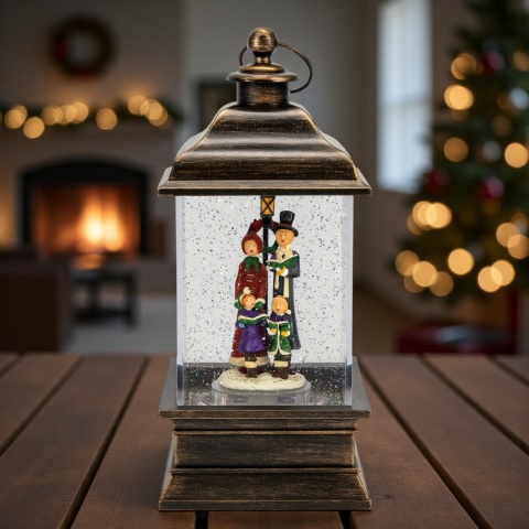 Lampion latarnia LED brokat efekt kuli śnieżnej Rodzina