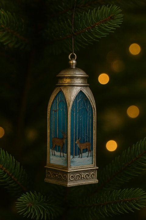 Lampion świąteczny podświetlany LED Stare Srebro 15cm mini