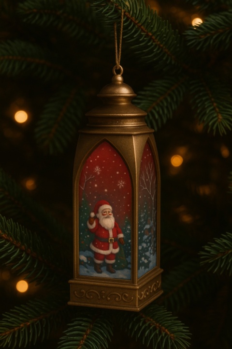 Lampion świąteczny podświetlany LED Złoty 15cm mini