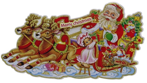 Ozdobna zawieszka świąteczna dekoracja MIKOŁAJ z reniferami 36x23cm