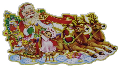Ozdobna zawieszka świąteczna dekoracja MIKOŁAJ z reniferami 36x23cm