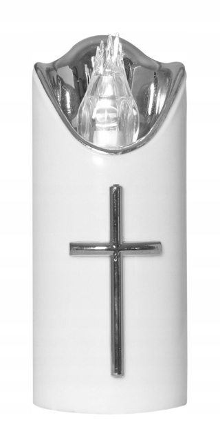 Świeca dekoracyjna znicz wkład LED biały+srebrny z bateriami Cortina 12,5cm