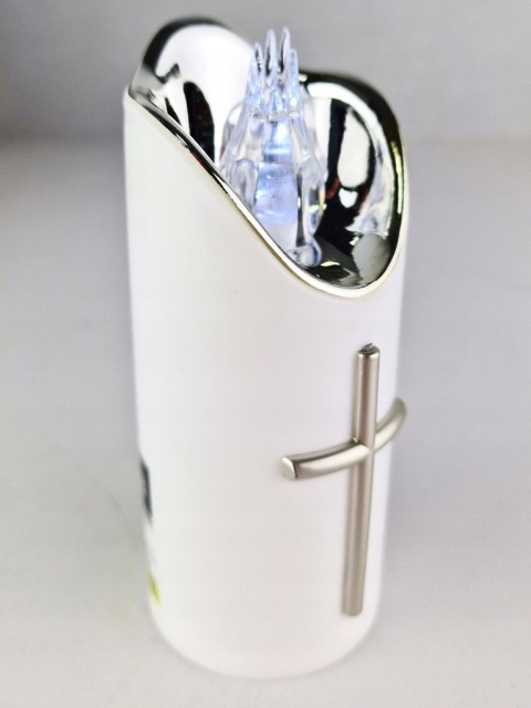 Świeca dekoracyjna znicz wkład LED biały+srebrny z bateriami Cortina 12,5cm