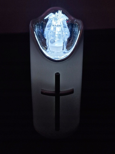 Świeca dekoracyjna znicz wkład LED biały + srebrny z bateriami Cortina 15cm