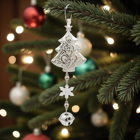 Bombka zawieszka choinkowa choinka srebrna ozdoba świąteczna