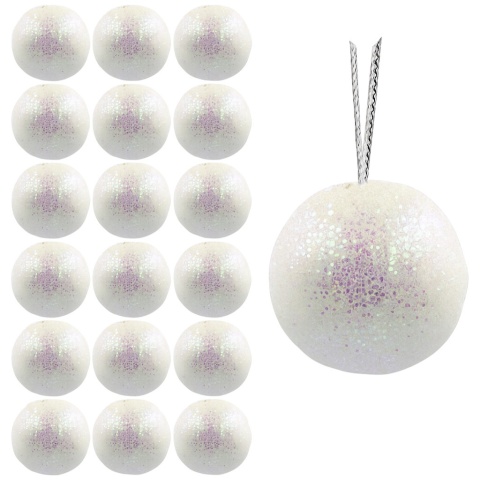 Bombki choinkowe brokatowe ozdoby świąteczne 2,5cm 18szt biały