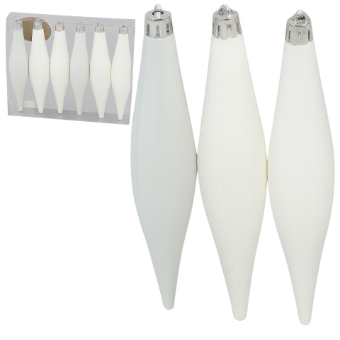 Bombki choinkowe plastikowe SOPLE ozdoby świąteczne 15cm 6szt białe