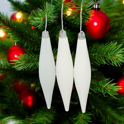 Bombki choinkowe plastikowe SOPLE ozdoby świąteczne 15cm 6szt białe