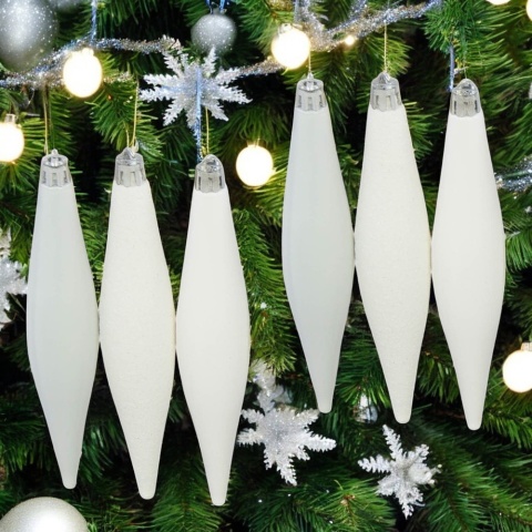 Bombki choinkowe plastikowe SOPLE ozdoby świąteczne 15cm 6szt białe