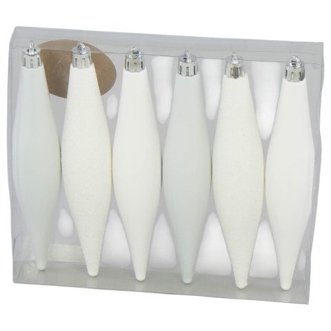 Bombki choinkowe plastikowe SOPLE ozdoby świąteczne 15cm 6szt białe