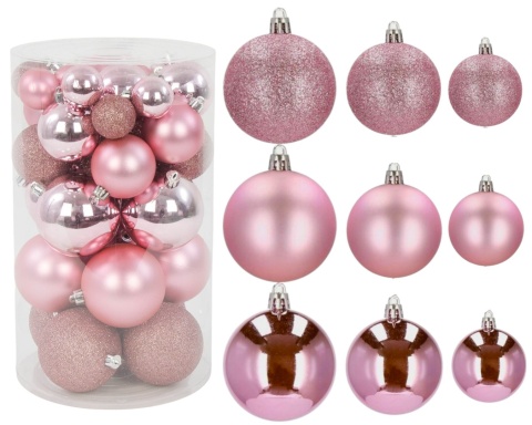 Bombki choinkowe plastikowe ozdoby świąteczne 4/6/8cm 36szt jasny róż