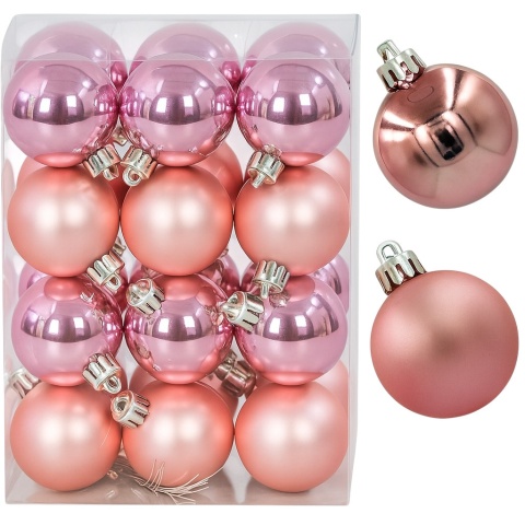 Bombki choinkowe plastikowe ozdoby świąteczne 4cm 24szt jasny róż