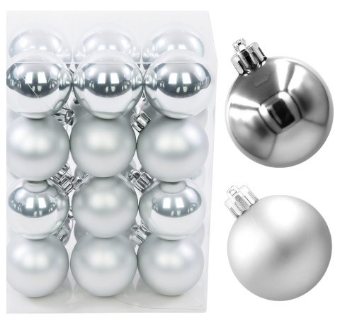 Bombki choinkowe plastikowe ozdoby świąteczne 4cm 24szt srebrny
