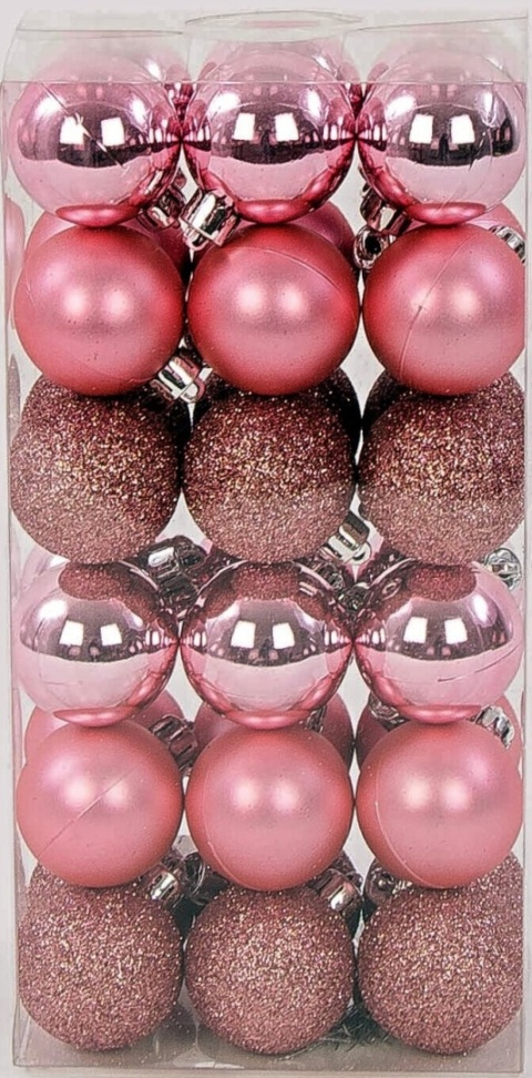 Bombki choinkowe plastikowe ozdoby świąteczne 4cm 36szt jasny róż