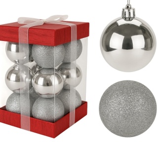 Bombki choinkowe plastikowe ozdoby świąteczne 6cm 12szt srebrne