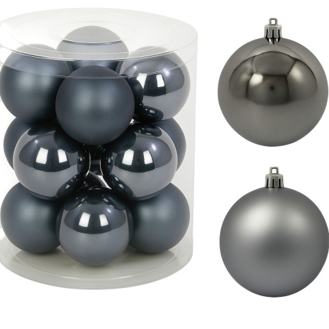 Bombki choinkowe plastikowe ozdoby świąteczne 6cm 12szt szary