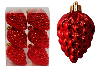 Bombki choinkowe zawieszki bombka ozdoba SZYSZKA grono 6szt czerwony