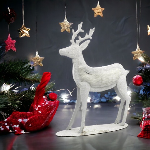 Figurka RENIFER biały ozdoba świąteczna dekoracja