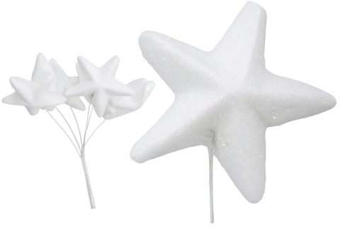 Gwiazda styropianowa gwiazdka na drucie 4cm biała wiązka 6szt