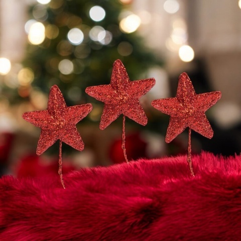 Gwiazda styropianowa gwiazdka na drucie 4cm czerwona wiązka 6szt