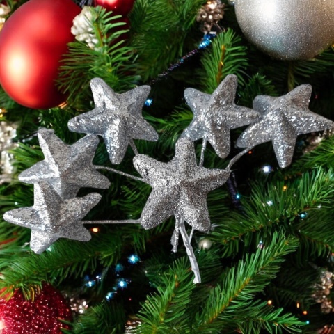 Gwiazda styropianowa gwiazdka na drucie 4cm srebrna wiązka 6szt