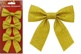 Kokardy na choinkę dekoracja brokat 3szt kokarda złota