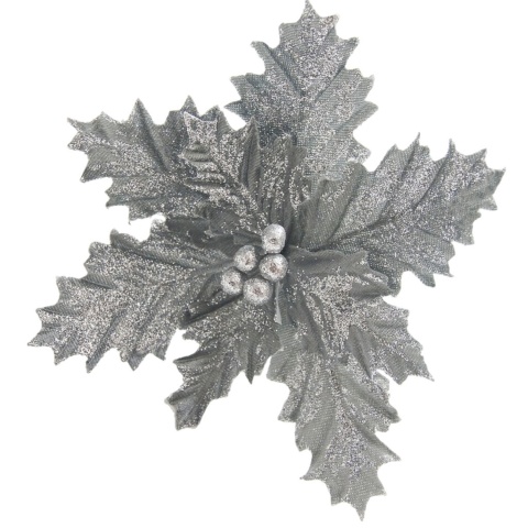 Świąteczna gałązka dekoracyjna kwiat srebrny brokat