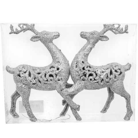 Zawieszka bombka choinkowa JELEŃ ozdoba świąteczna 14cm 2szt srebrny