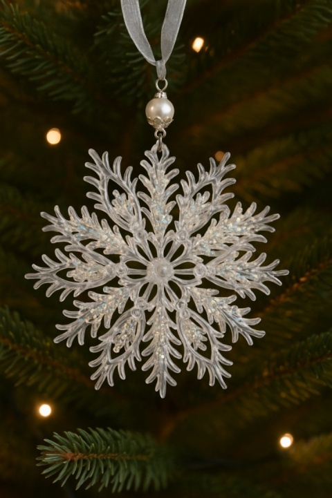 Zawieszka choinkowa śnieżynka plastik 13 cm ozdoba świąteczna