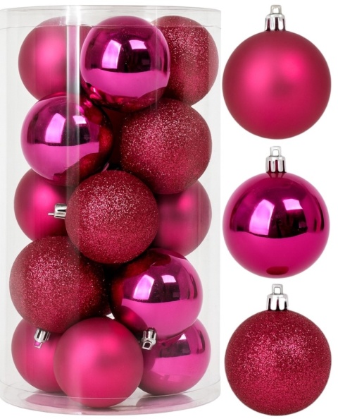 Bombki choinkowe 8cm zestaw 15szt ozdoba bombka na choinkę ciemny róż