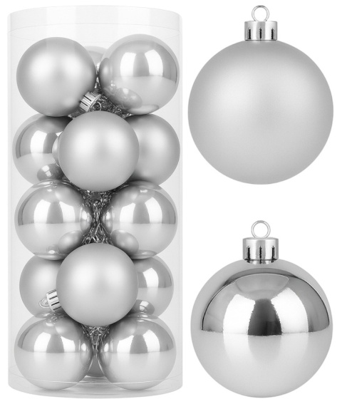 Bombki choinkowe 8cm zestaw 15szt ozdoba bombka na choinkę srebrny