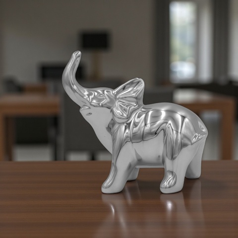 Figurka ceramiczna SŁOŃ słonik na szczęście srebrny