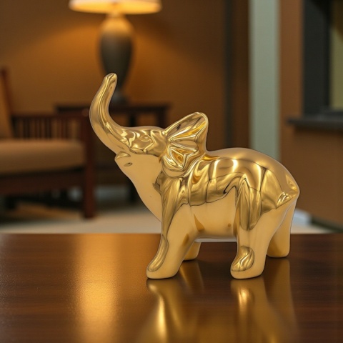 Figurka ceramiczna SŁOŃ słonik na szczęście złoty