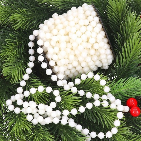 Korale na szpuli ozdoba łańcuch girlanda na choinkę 8mm 10m biały