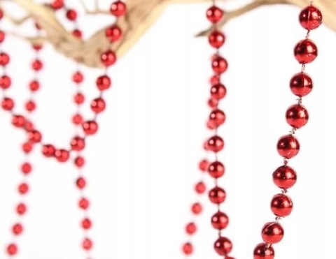 Korale na szpuli ozdoba łańcuch girlanda na choinkę 8mm 10m czerwony