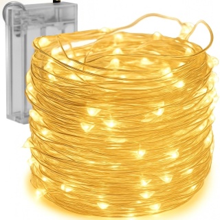 Lampki choinkowe druciki dekoracja 100 LED 10m na baterie biały ciepły