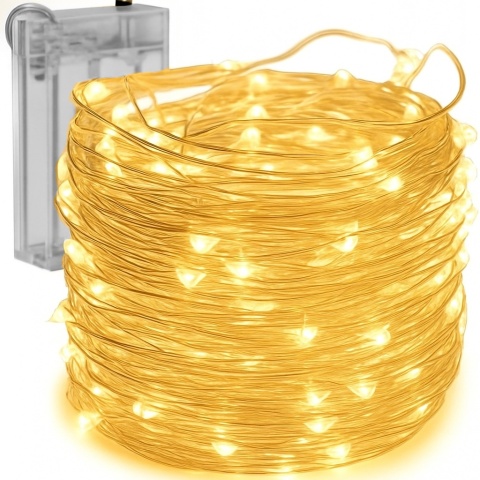 Lampki choinkowe druciki dekoracja 100 LED 10m na baterie biały ciepły