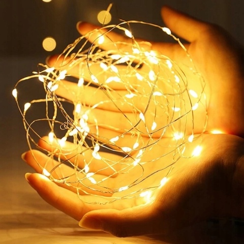Lampki choinkowe druciki dekoracja 100 LED 10m na baterie biały ciepły