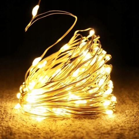 Lampki choinkowe druciki dekoracja 100 LED 10m na baterie biały ciepły