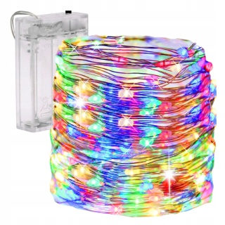 Lampki choinkowe druciki dekoracja 100 LED 10m na baterie multikolor