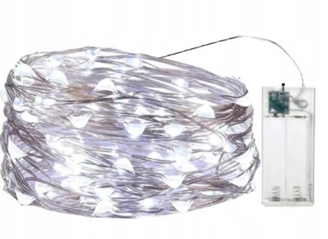 Lampki choinkowe druciki dekoracja 30 LED 3.3m na baterie biały zimny