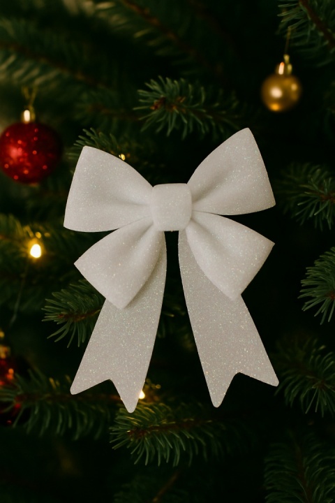 Piękna Dekoracyjna Kokarda Kokardka ozdoba świąteczna biała 13x17cm 2szt