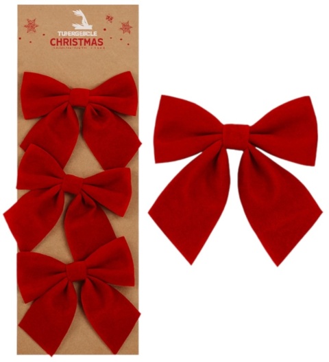 Piękna Dekoracyjna Kokarda Kokardka ozdoba świąteczna czerwona 10x10cm 3szt