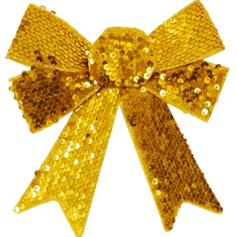 Piękna Dekoracyjna Kokarda Kokardka złota cekiny cekinowa 28x23cm