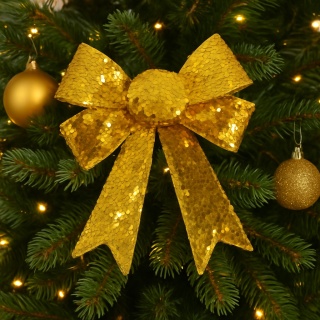 Piękna Dekoracyjna Kokarda Kokardka złota cekiny cekinowa 28x23cm