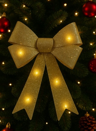 Piękna Dekoracyjna Kokarda ozdoba świąteczna złota świecąca duża 44x30cm