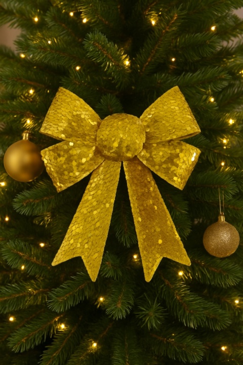 Piękna Dekoracyjna Kokarda złota cekiny cekinowa duża 40x32cm