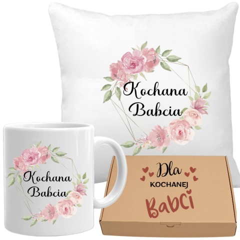 Poduszka i kubek zestaw prezent DZIEŃ BABCI urodziny imieniny Babcia