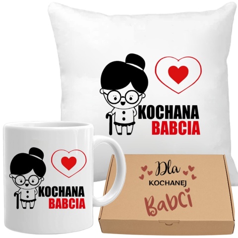 Poduszka i kubek zestaw prezent DZIEŃ BABCI urodziny imieniny Babcia